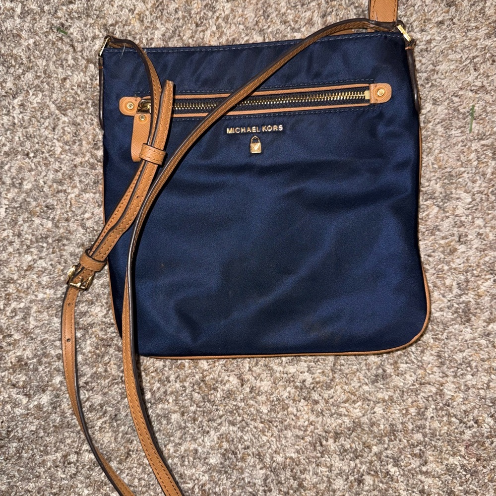 Michael Kors Dark Blue and Tan Crossbody Bag